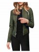 Women Zip Jacket R Biker Outwear Ladies Lapel Jacket Coat Short Punk Cropped Tops Army Green