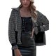 Women's Jacket Daily Holiday Autumn / Fall Winter Regular Coat Regular Fit Casual Jacket Long Sleeve Plaid / Check Patchwork Bla