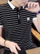 Men's Striped Polo Short Sleeve Daily Tops White Black Navy Blue