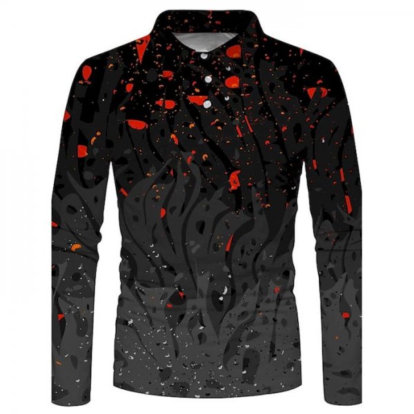 Men's Golf Shirt 3D Print Floral 3D Print Button-Down Long Sleeve Street Tops Sportswear Casual Fashion Comfortable Black